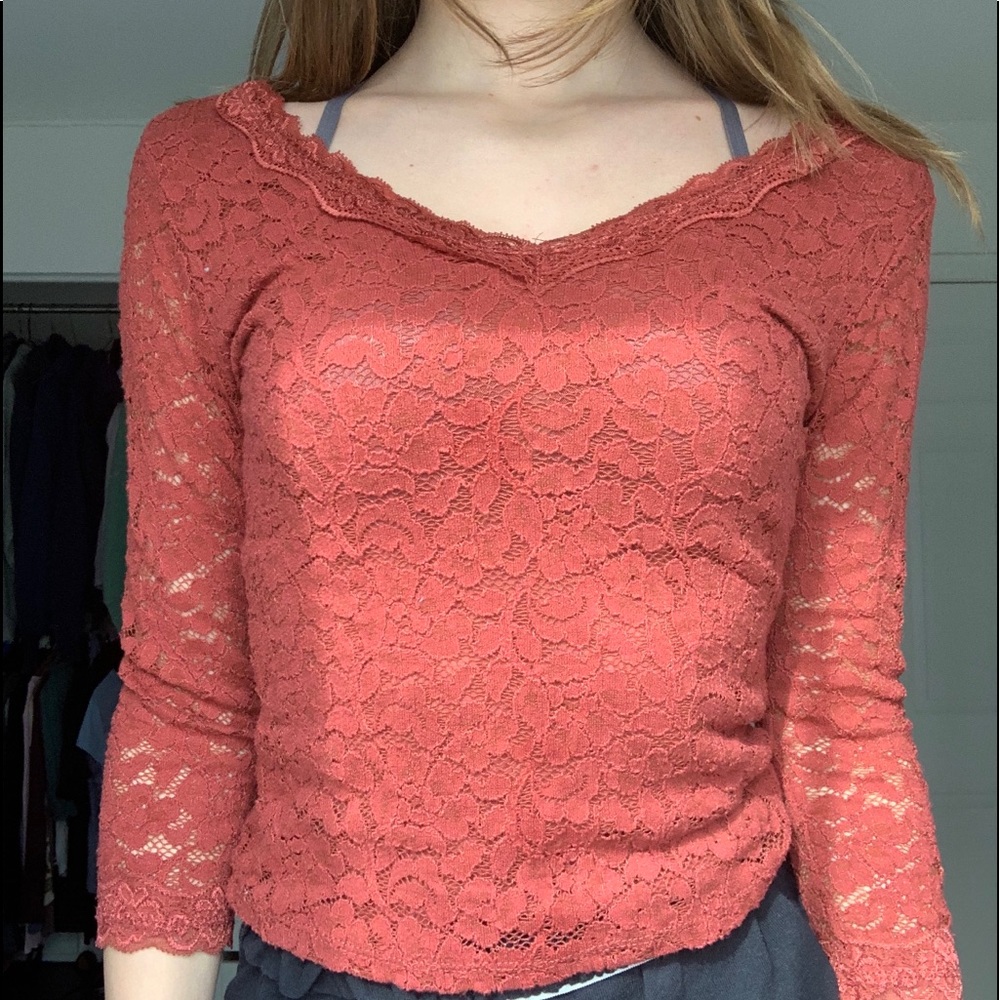 Burnt orange lace long sleeve top